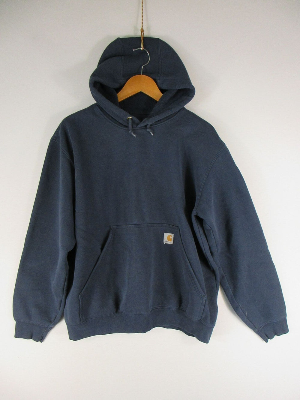 Carhartt Hoodie Mens L Heavyweight Hooded Pullover Front Pocket Navy Logo Sleeve