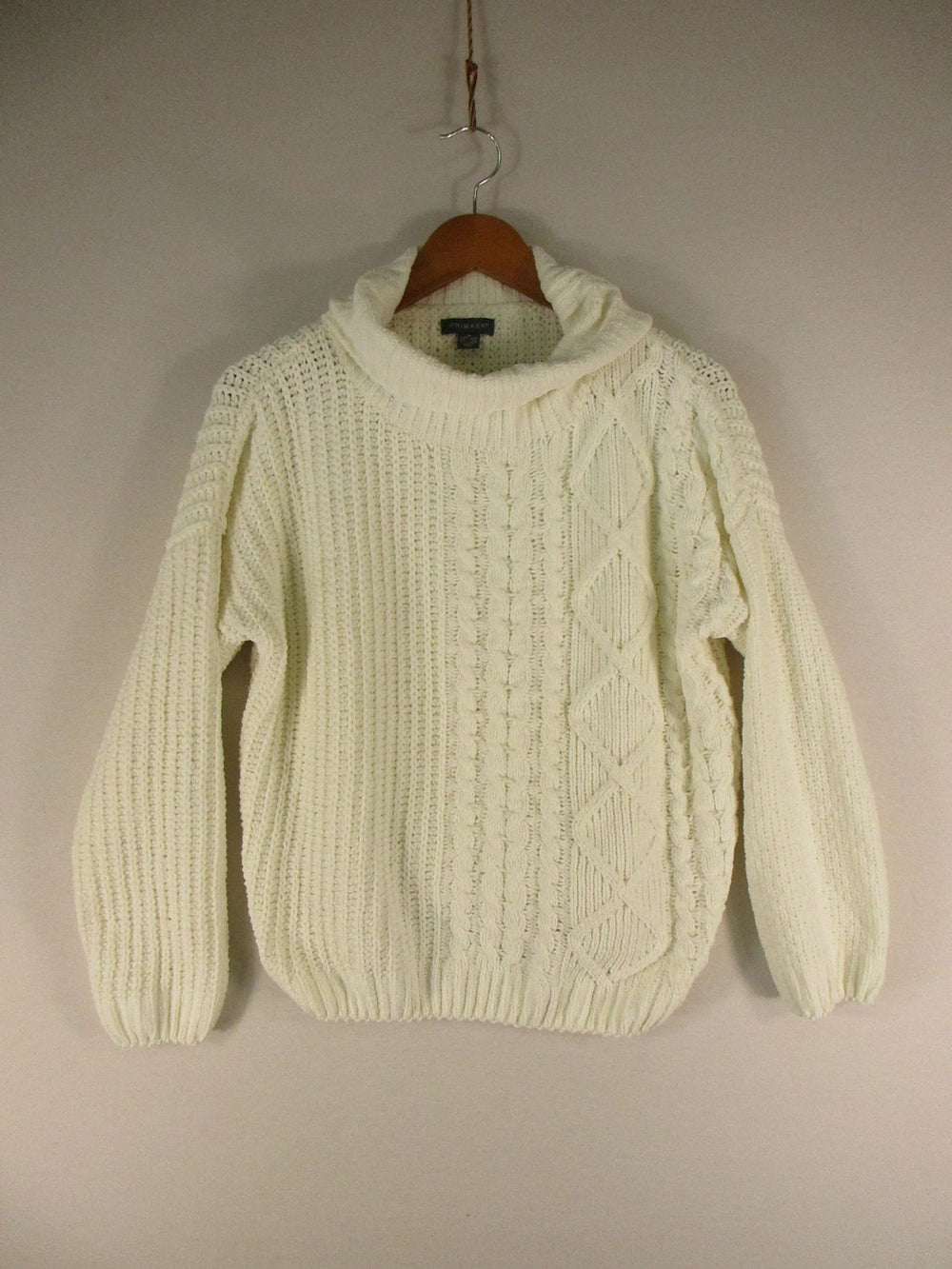 Primark Sweater Womens M Cable Knit Cowl Neck Cream Texture Long Sleeve Pullover