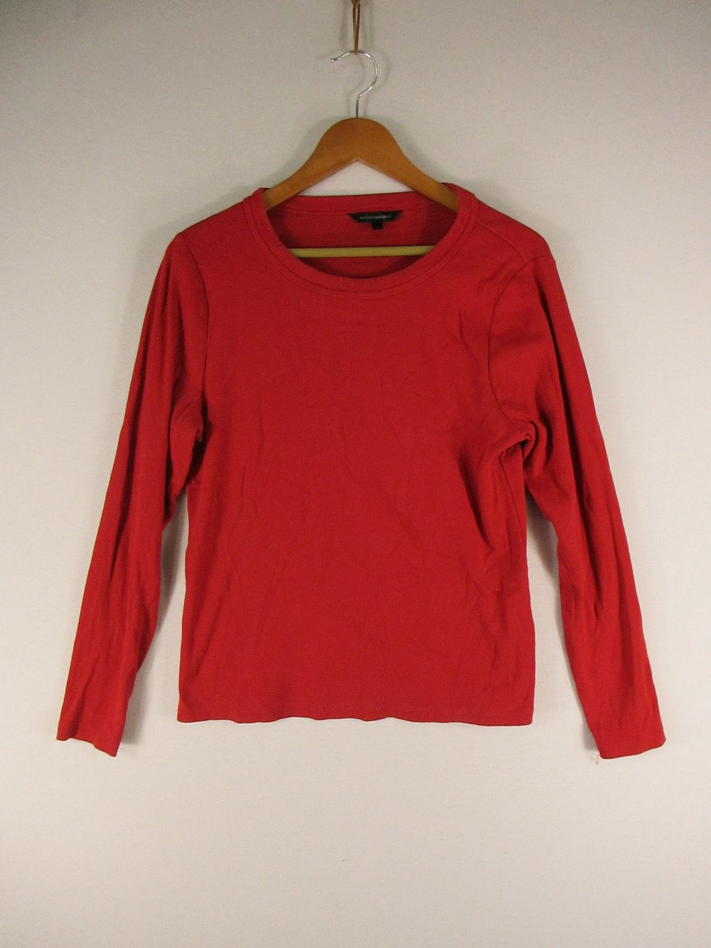 Banana Republic Shirt Womens XL Red Long Sleeve Crew Neck Ribbed Top Lightweight