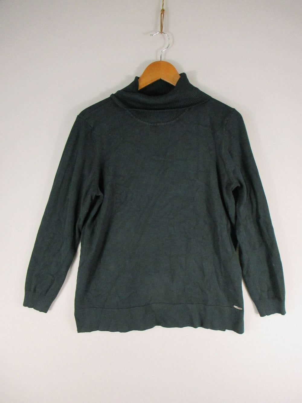 Calvin Klein Sweater Womens Large Turtleneck Long Sleeve Lightweight Green