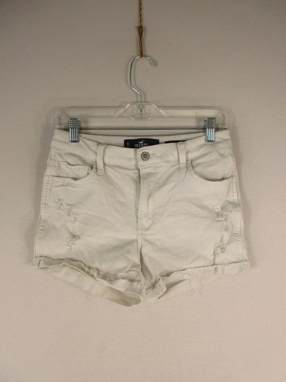 Hollister Shorts Womens 3 W26 High Rise Distressed White Denim Cutoff Frayed Hem