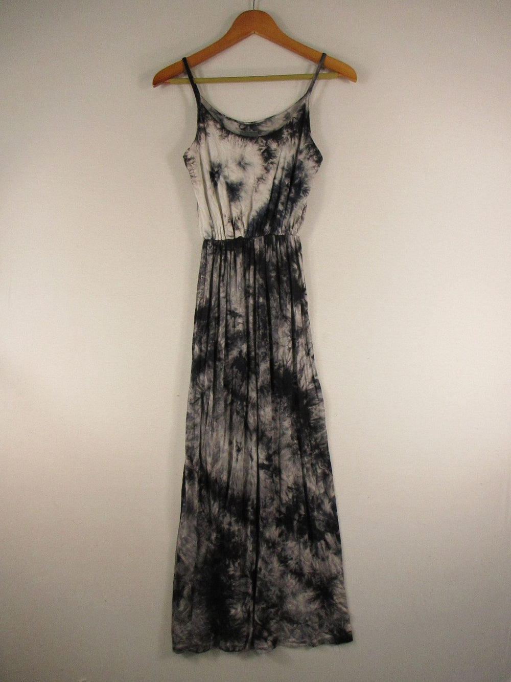 Olivia Rae Dress Womens XS Black White Tie Dye Maxi Spaghetti Strap Flowy Casual
