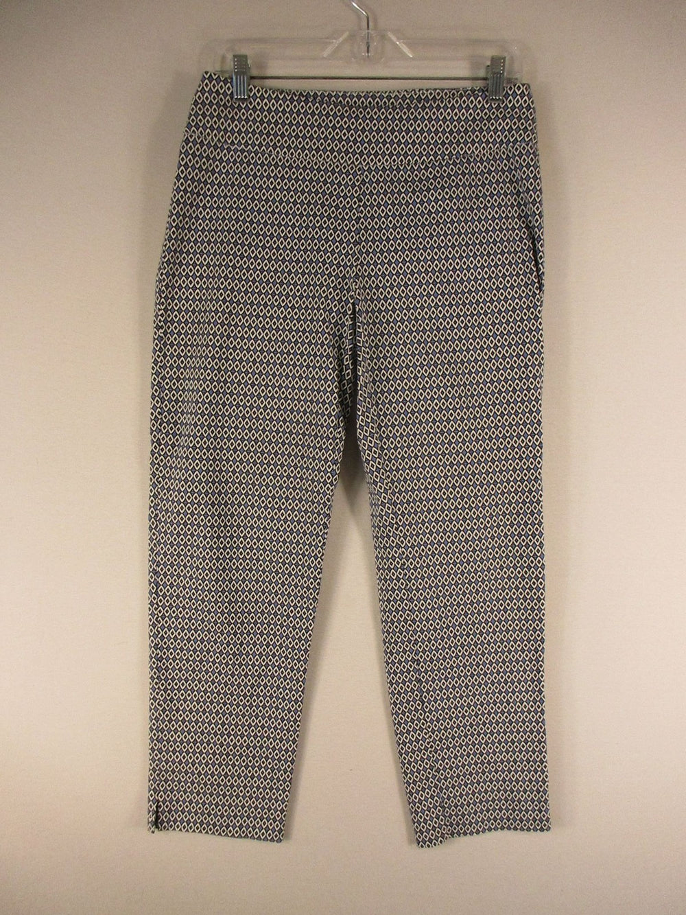 Zac & Rachel Pants Womens 8 Blue White Geometric Diamond Print Stretch Ankle