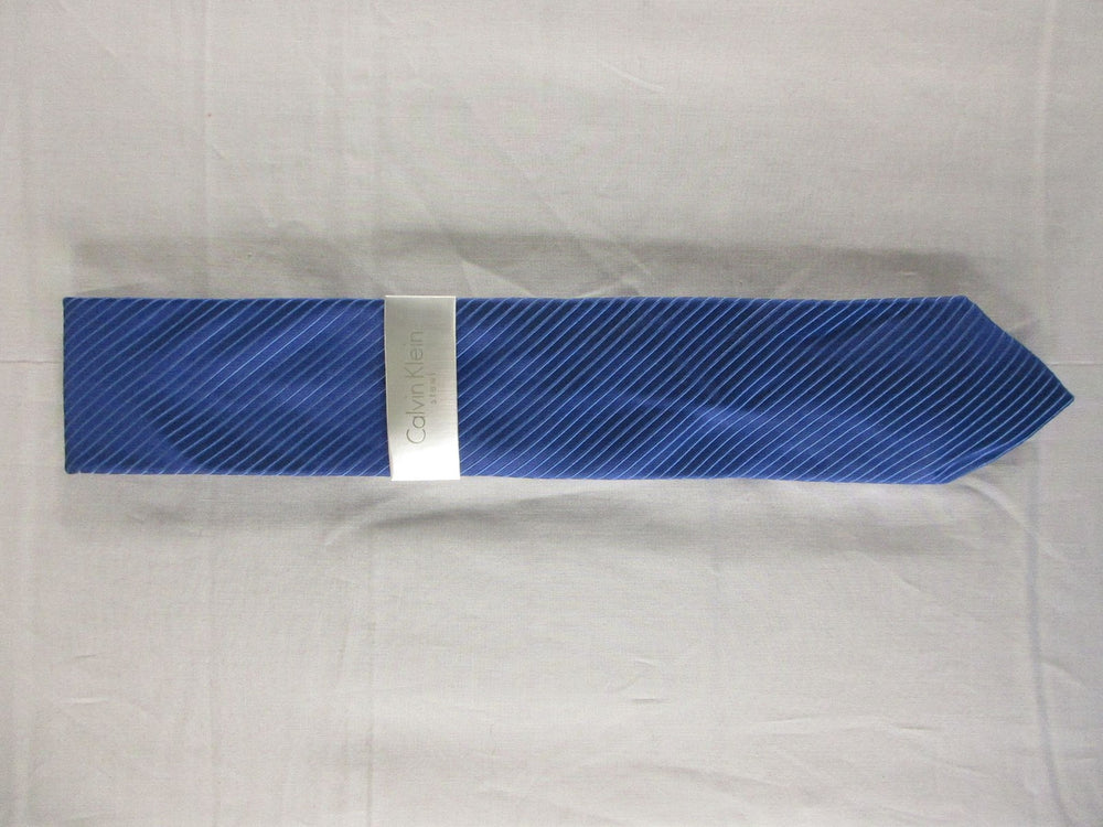 Calvin Klein Tie Mens Blue Diagonal Stripe Necktie 3.25in Slim New Tags Formal