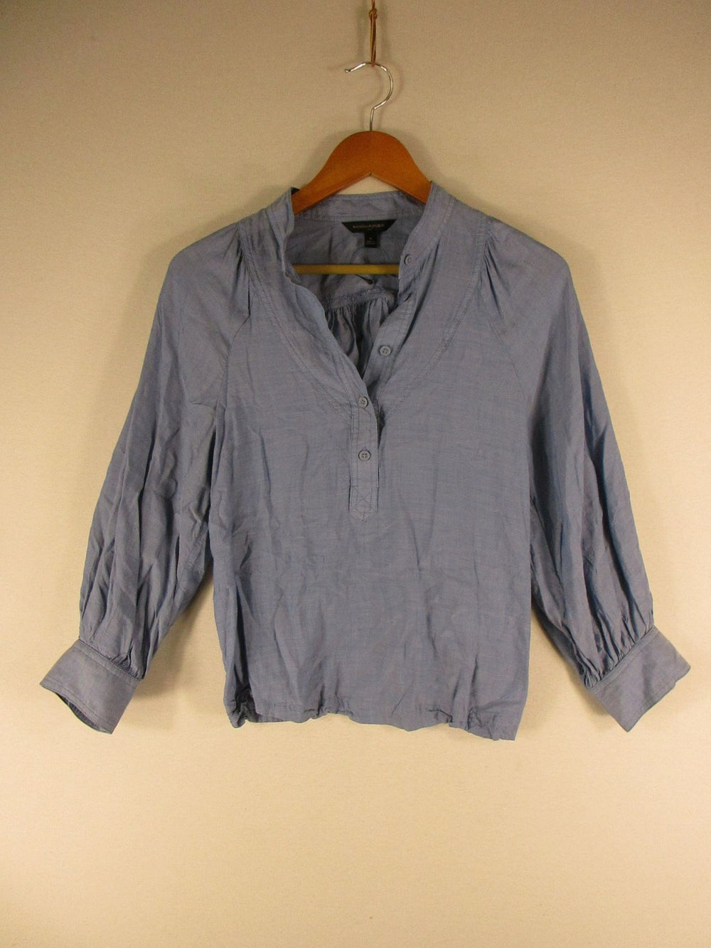 Banana Republic Blouse Womens S Blue Long Sleeve Button Placket Relaxed Peasant