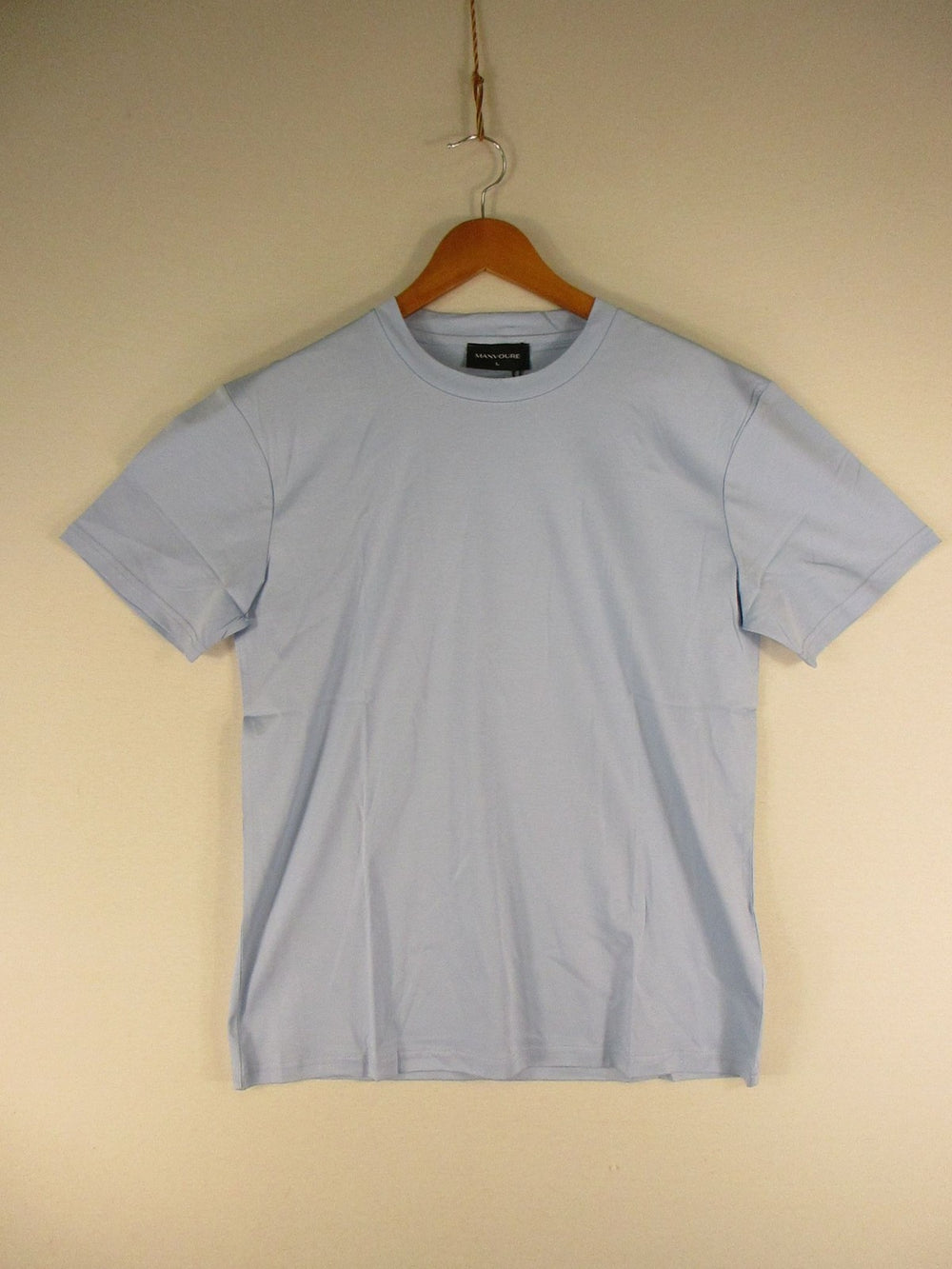 ManvoureShirt Mens L Light Blue Crew Neck Short Sleeve Cotton Tee Casual Fit