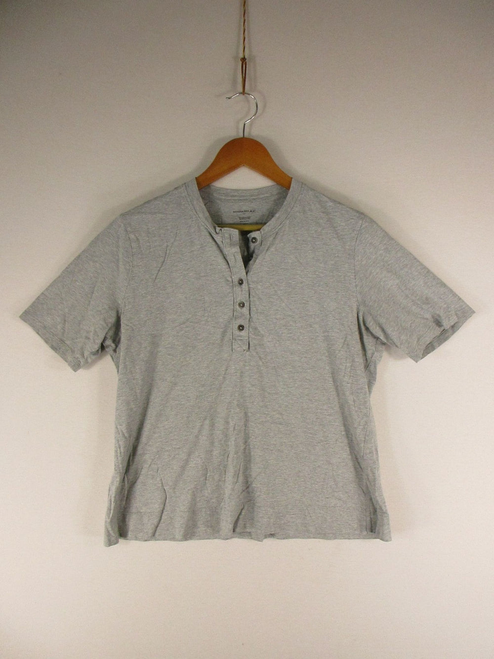 Banana Republic Henley Shirt Mens XL Gray Short Sleeve 100% Organic Cotton