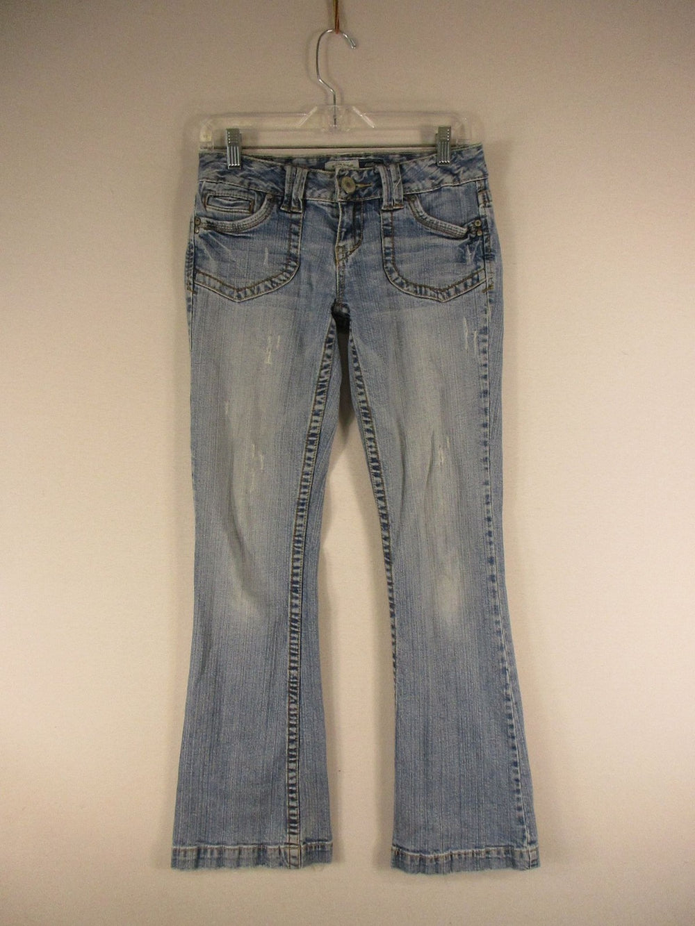 Aeropostale Jeans Womens 1/2 Reg Hailey Skinny Flare Distressed Faded Lightwash