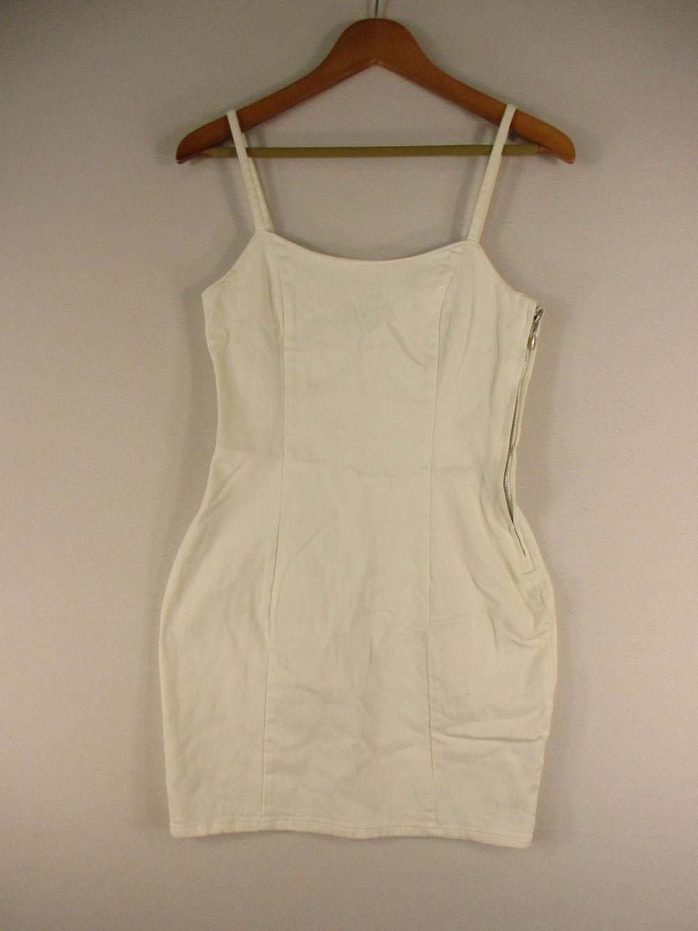 Divided H&M Dress Womens S White Spaghetti Strap Bodycon Mini Side Zip Party