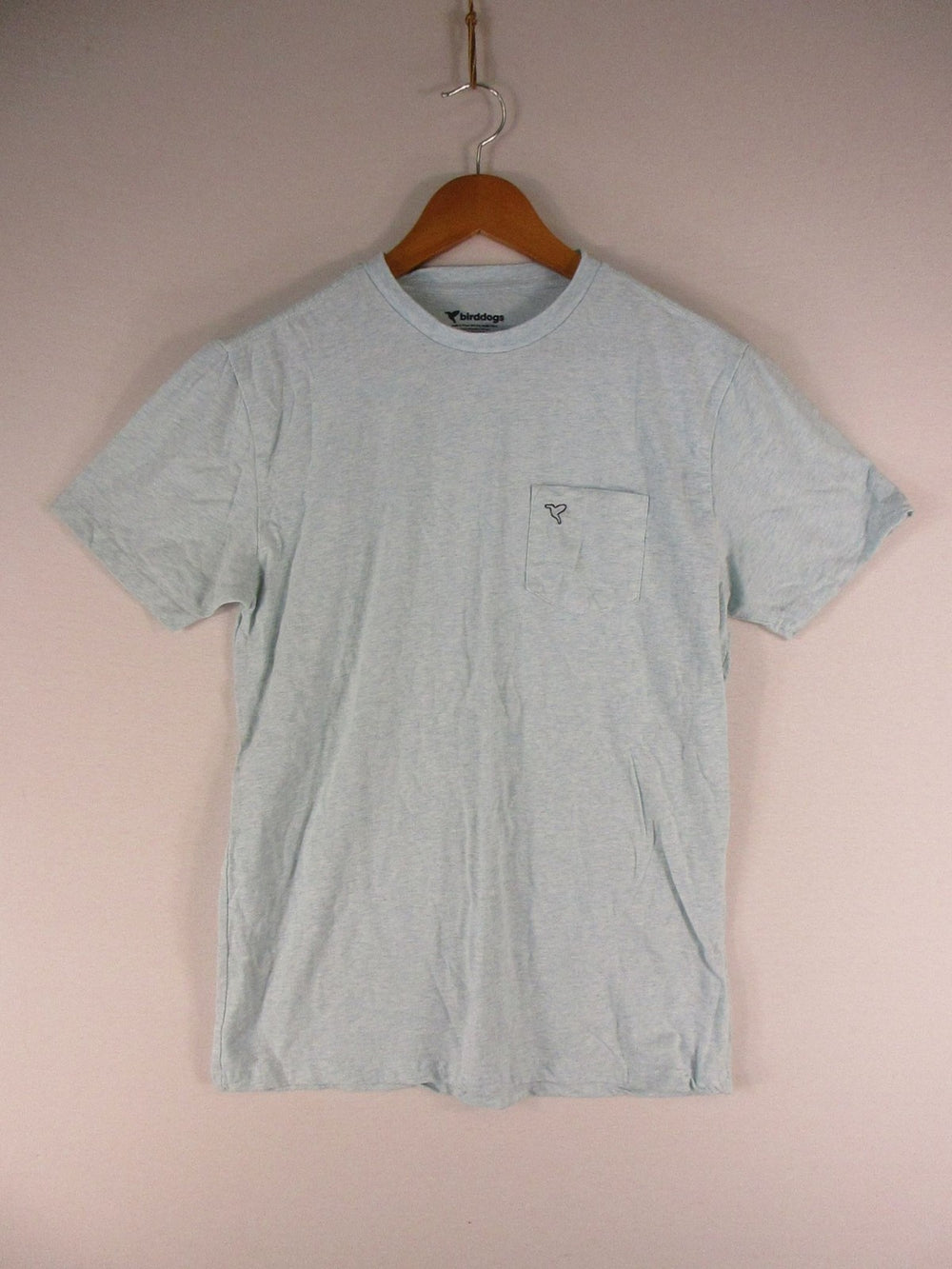 BirddogsShirt Mens L Chest Pocket Short Sleeve Heather Light Blue Logo Tee