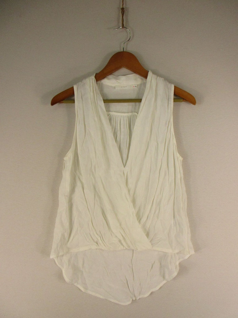 LUSH Blouse Womens S White Sleeveless Surplice Wrap High Low Hem Top Textured