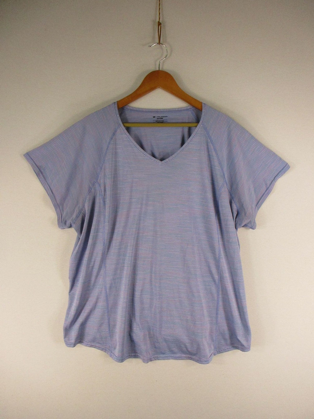 Tek Gear Shirt Womens 3X Purple Striped Short Sleeve V Neck Active Top Casual