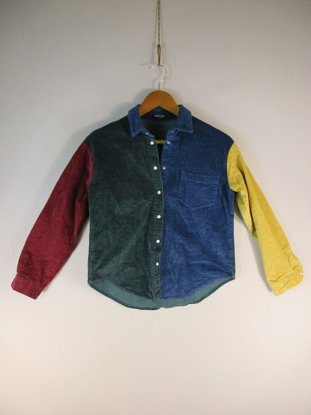 Nasty Gal Shirt Womens S Corduroy Colorblock Button Down Long Sleeve Multi Color
