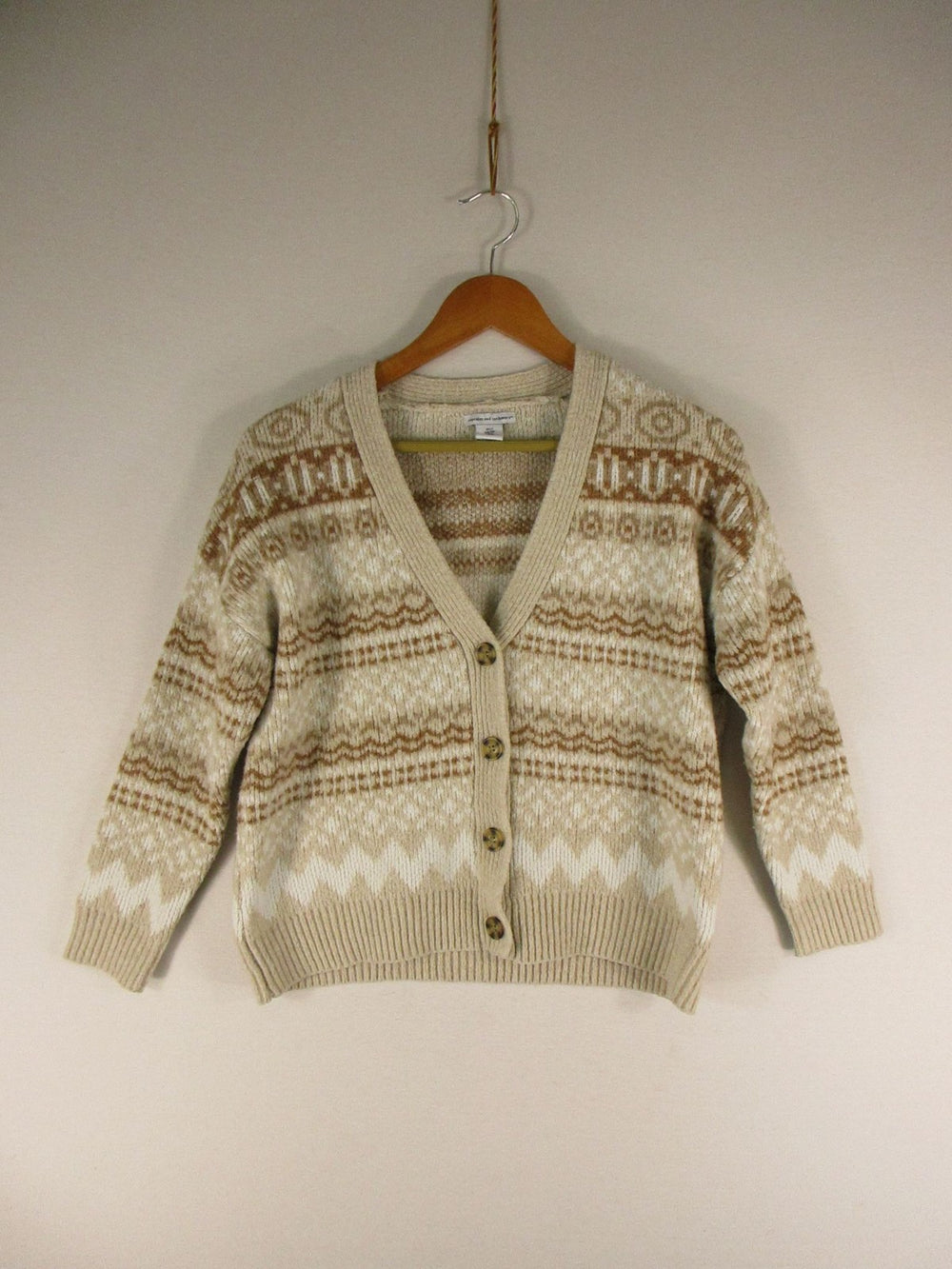 Cupcakes and Cashmere Cardigan Womens S Beige Fair Isle Button Front Sweater