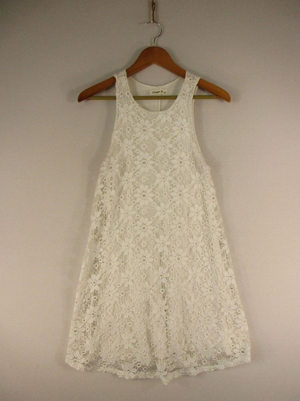 Ginger G Dress Womens S Lace Floral Sleeveless A-Line White Lined Summer Party