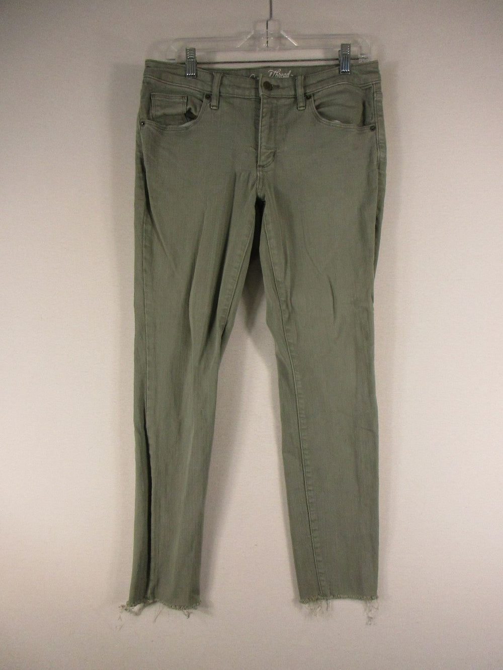 Universal Thread Jeans Womens 10 Olive Ankle Skinny Raw Frayed Hem Side Slit