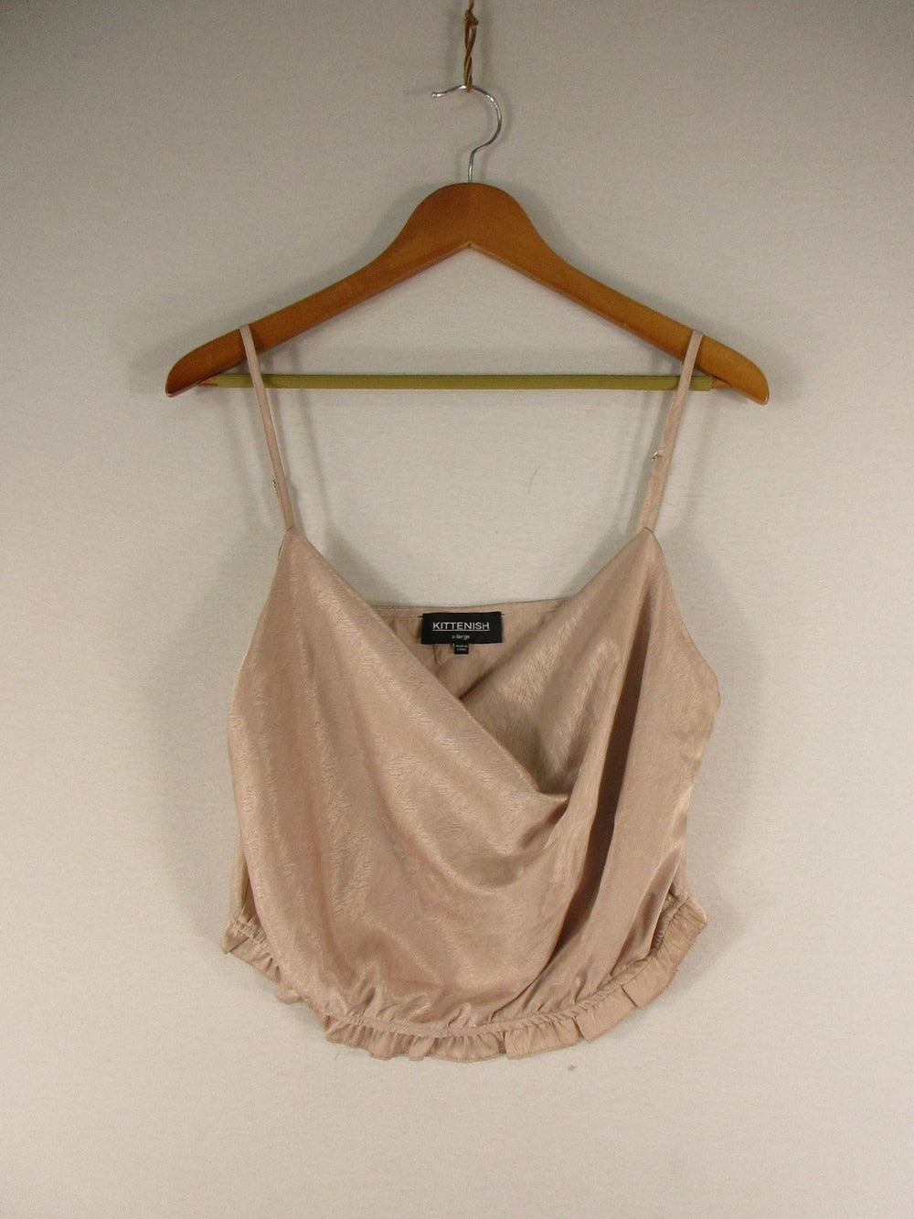 Kittenish Camisole Top Womens XL Draped Cowl Ruffle Hem Spaghetti Strap Pink