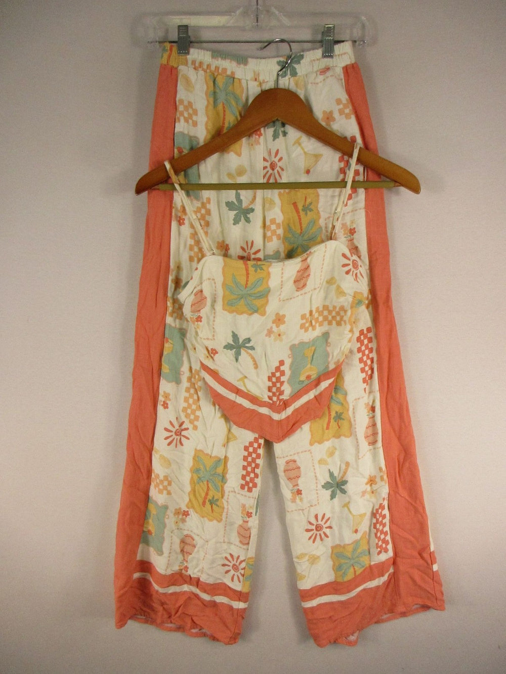 Jenna Sky Pants Womens Top S; Pants M Two Piece Boho Crop Top Wide Leg Tropical