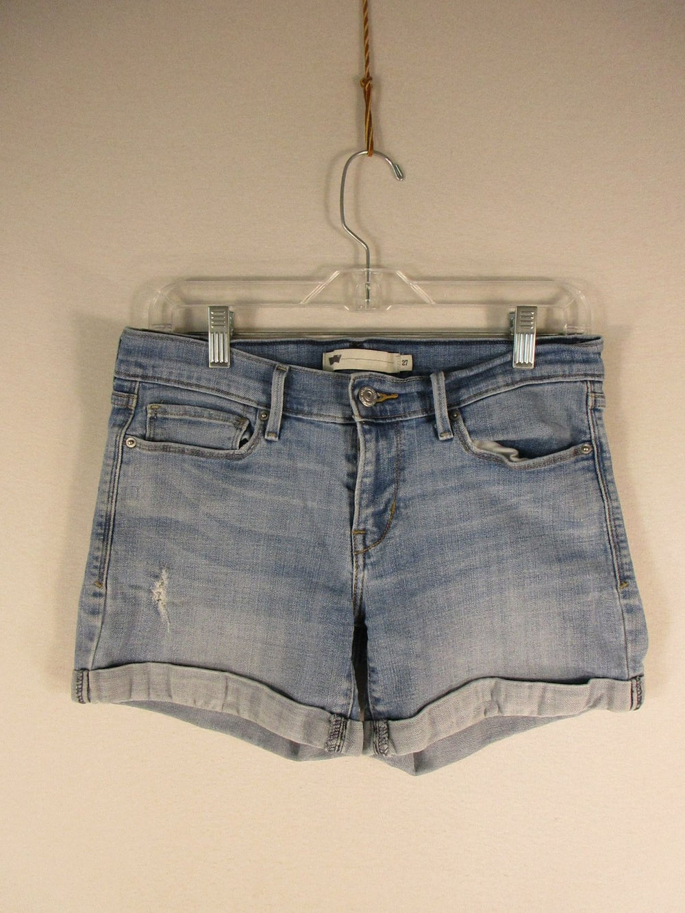 Levis Shorts Womens 27 Light Wash Rolled Cuff Distressed Denim Cutoff