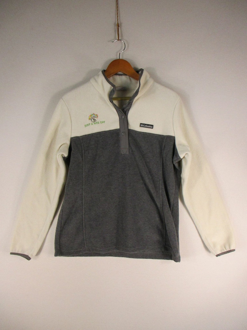 Columbia Fleece Pullover Womens L Quarter Snap Embroidered Two Tone Gray Ivory