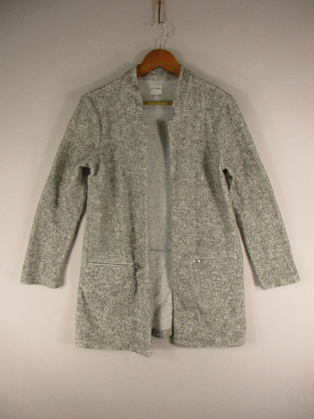 Ellison Cardigan Womens S Gray Open Front Long Knit Coat Zipper Pocket Sweater