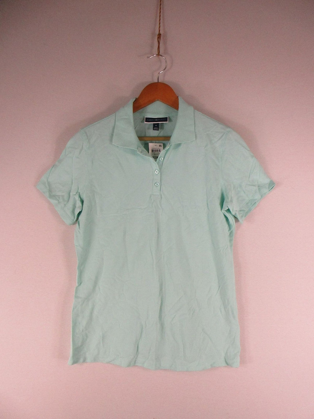 Karen Scott Polo Shirt Womens M Aqua Ice Short Sleeve Button Placket Pique Knit