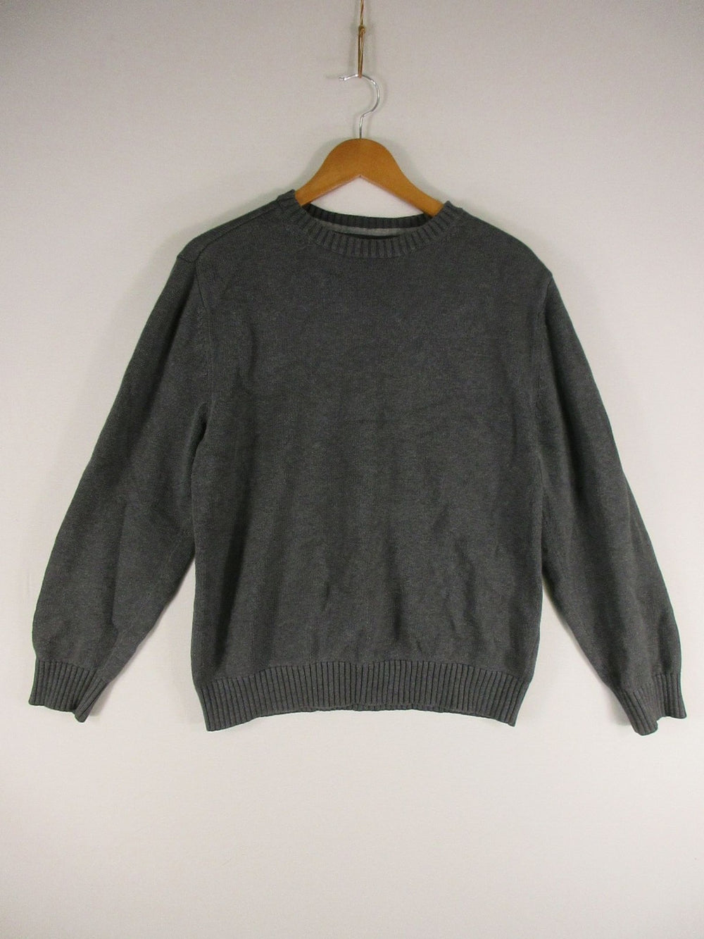 St Johns Bay Sweater Mens L Gray 100% Cotton Crewneck Pullover Knit