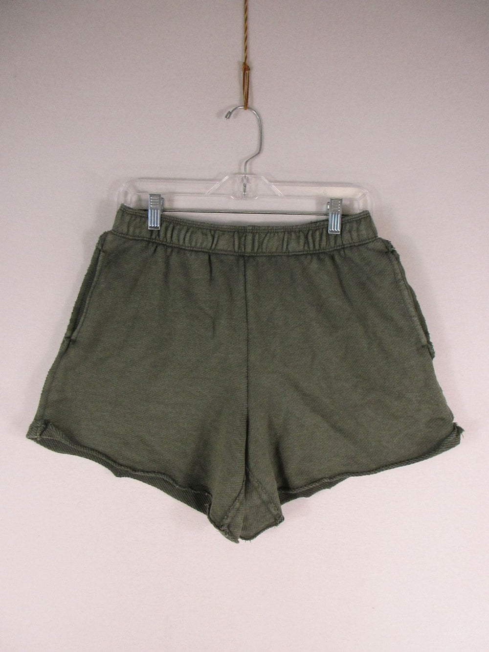 Aerie Sweat Shorts Womens M Green Terry Cloth Elastic Waist Raw Hem Lounge