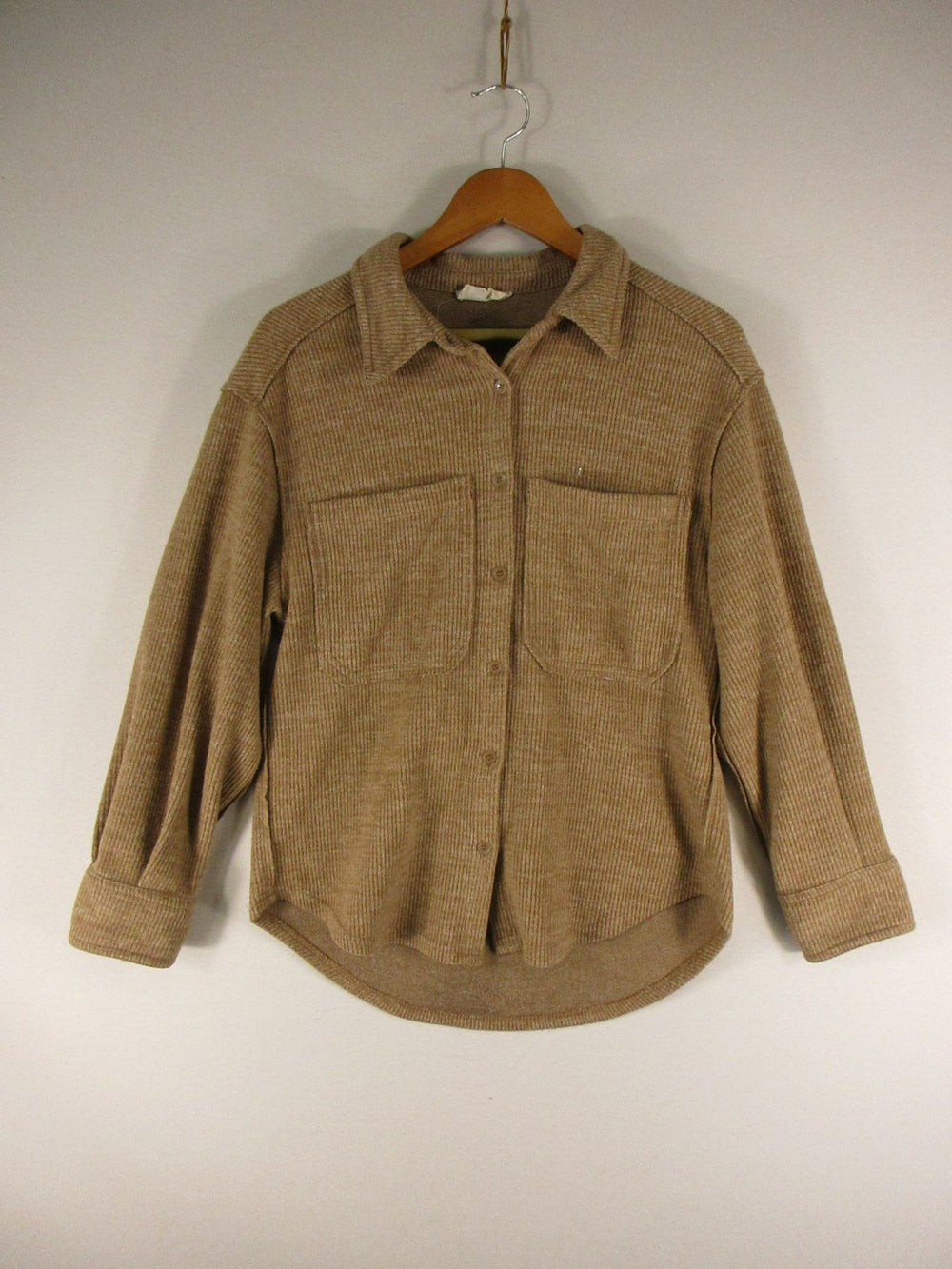 New In Shirt Womens S Corduroy Button Front Long Sleeve Beige Pocket Overshirt