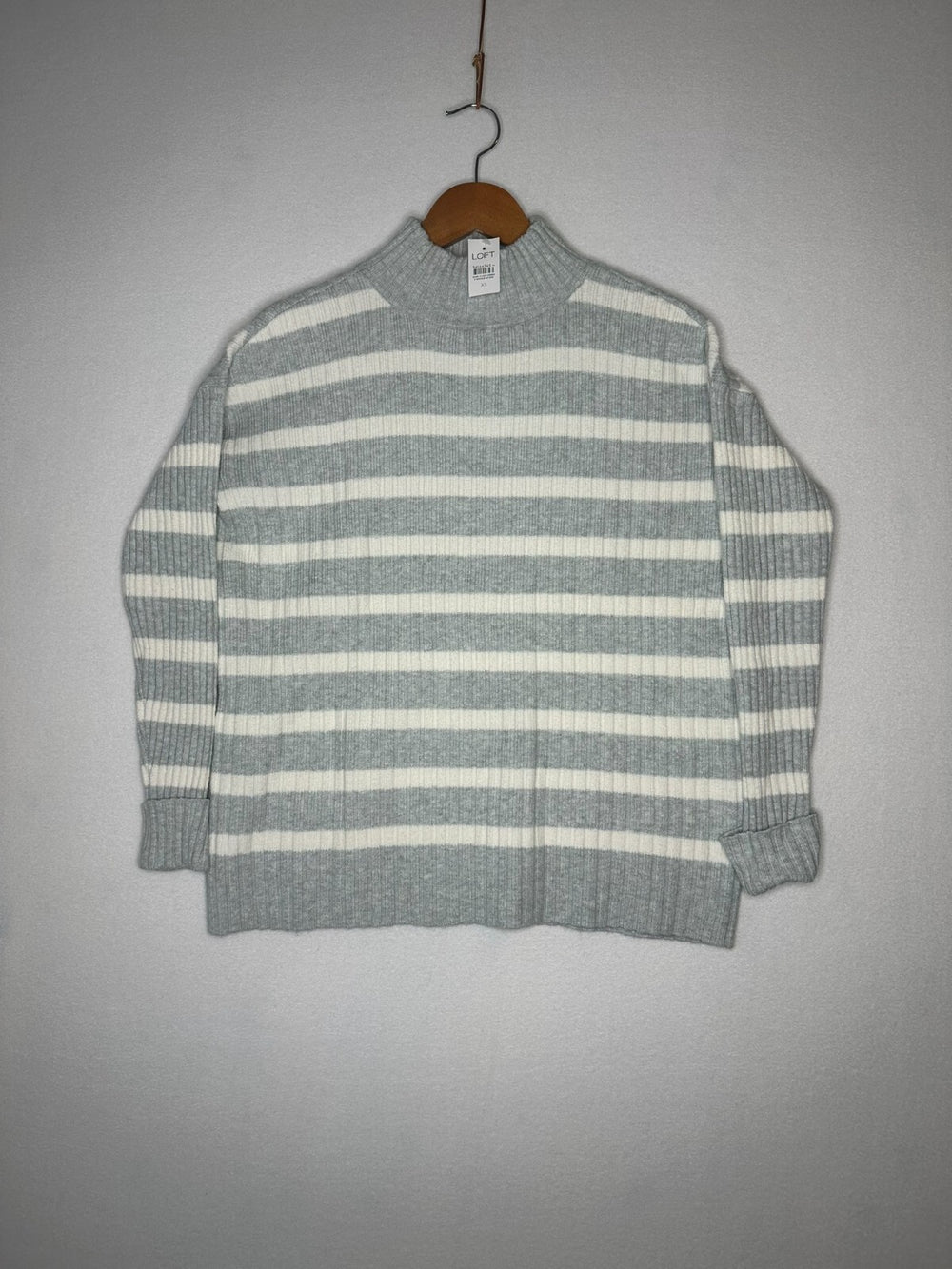 LOFT Gray and White Stripe Sweater Women's Size XS