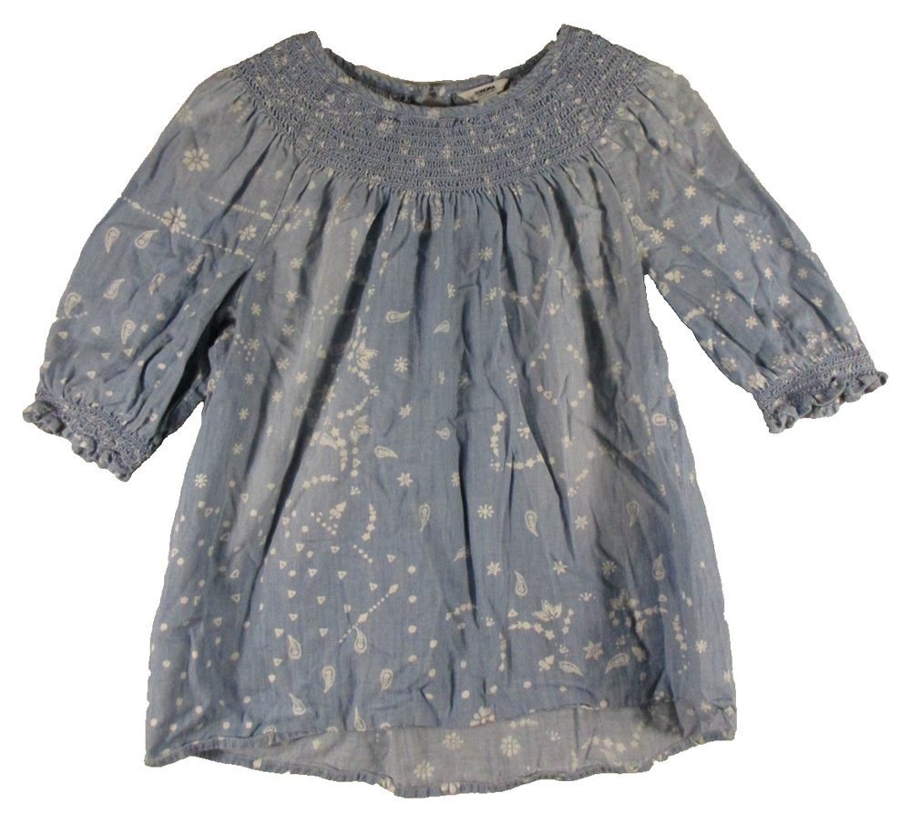 Sonoma Goods for Life Womens Denim Floral Paisley Smocked Neck Top Size M Blue