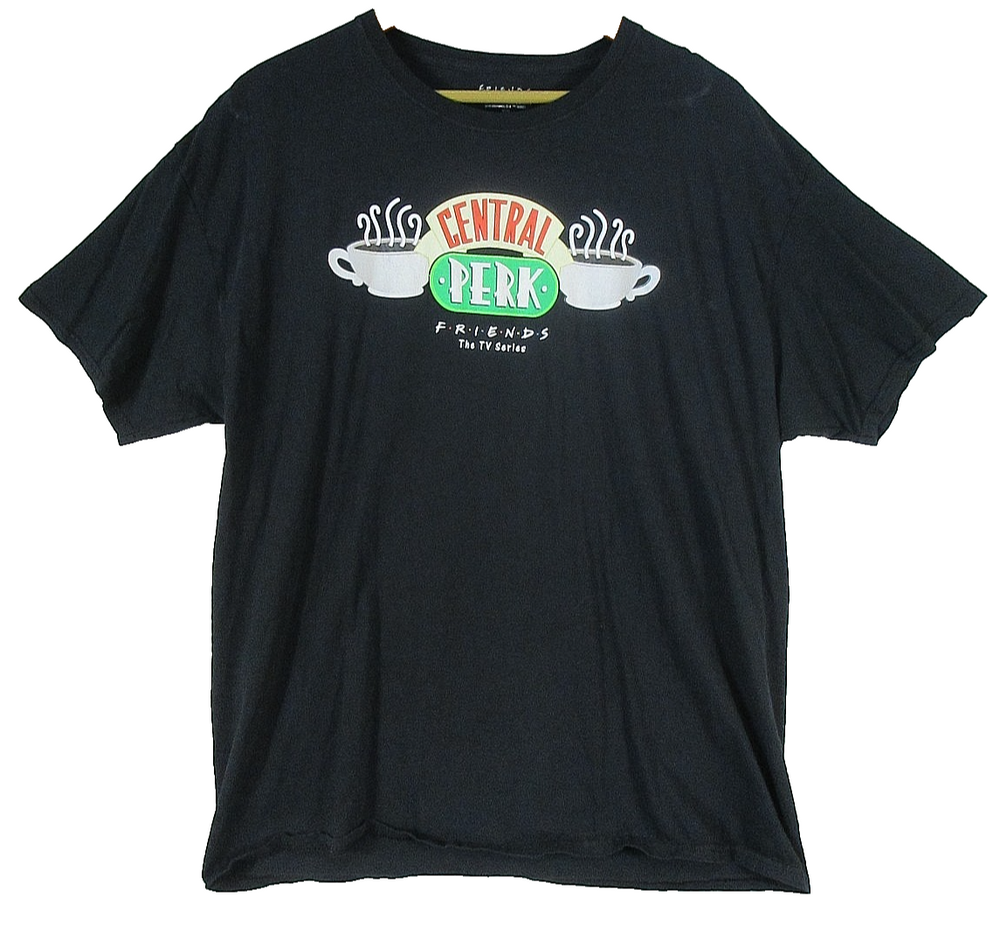 Friends Mens Central Perk Graphic T-Shirt Crew Neck Short Sleeve Size L Black