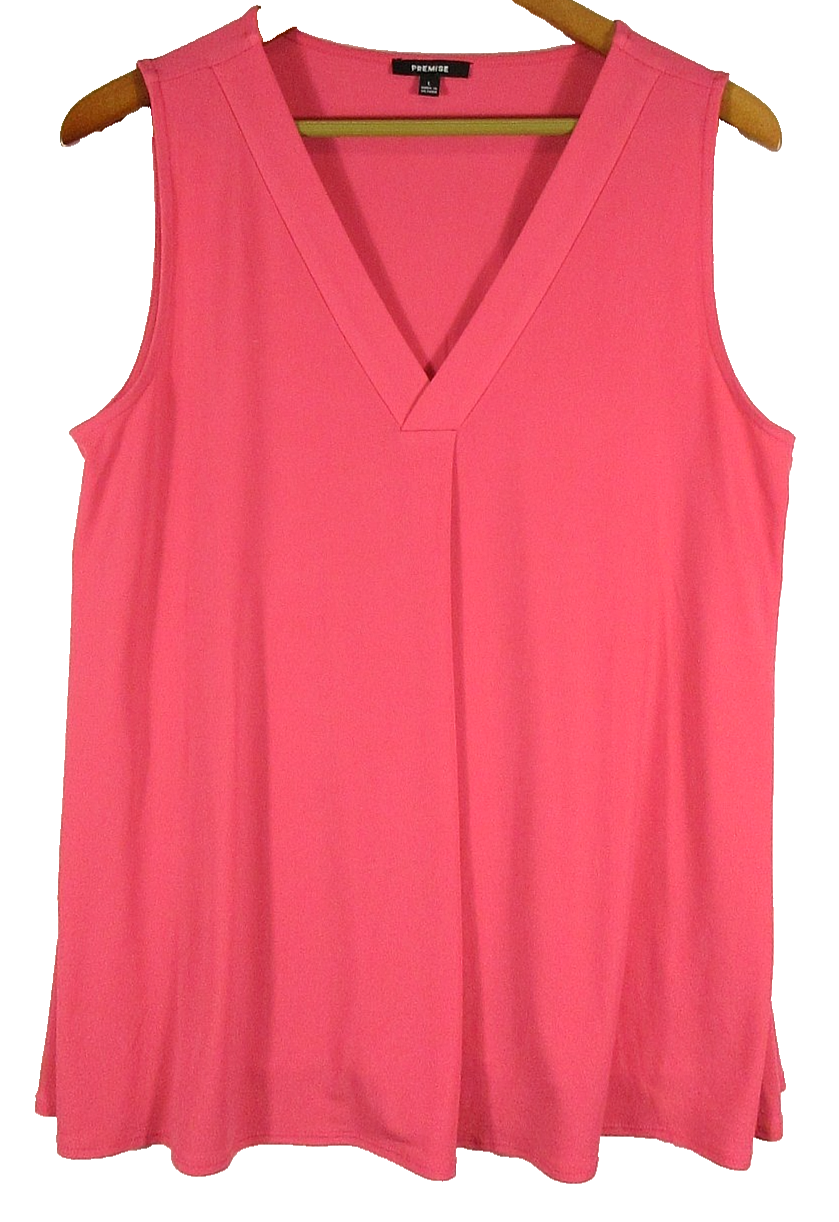 Premise Womens Pullover V-Neck Top Lightweight Sleeveless Size L Coral Pink