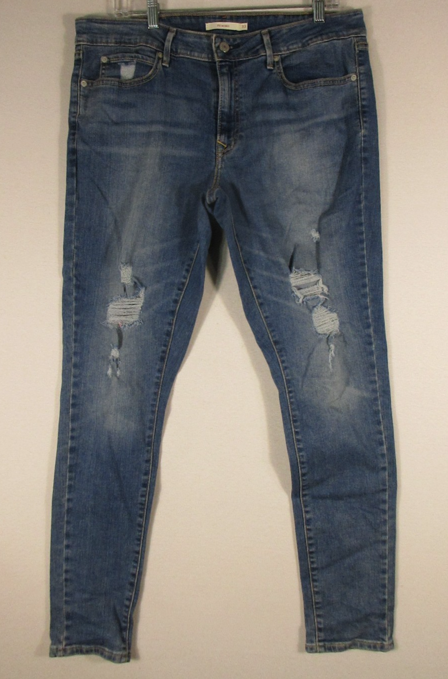 Levi's Womens 711 Skinny Jeans Distressed Mid Rise Pockets Size 33 Blue