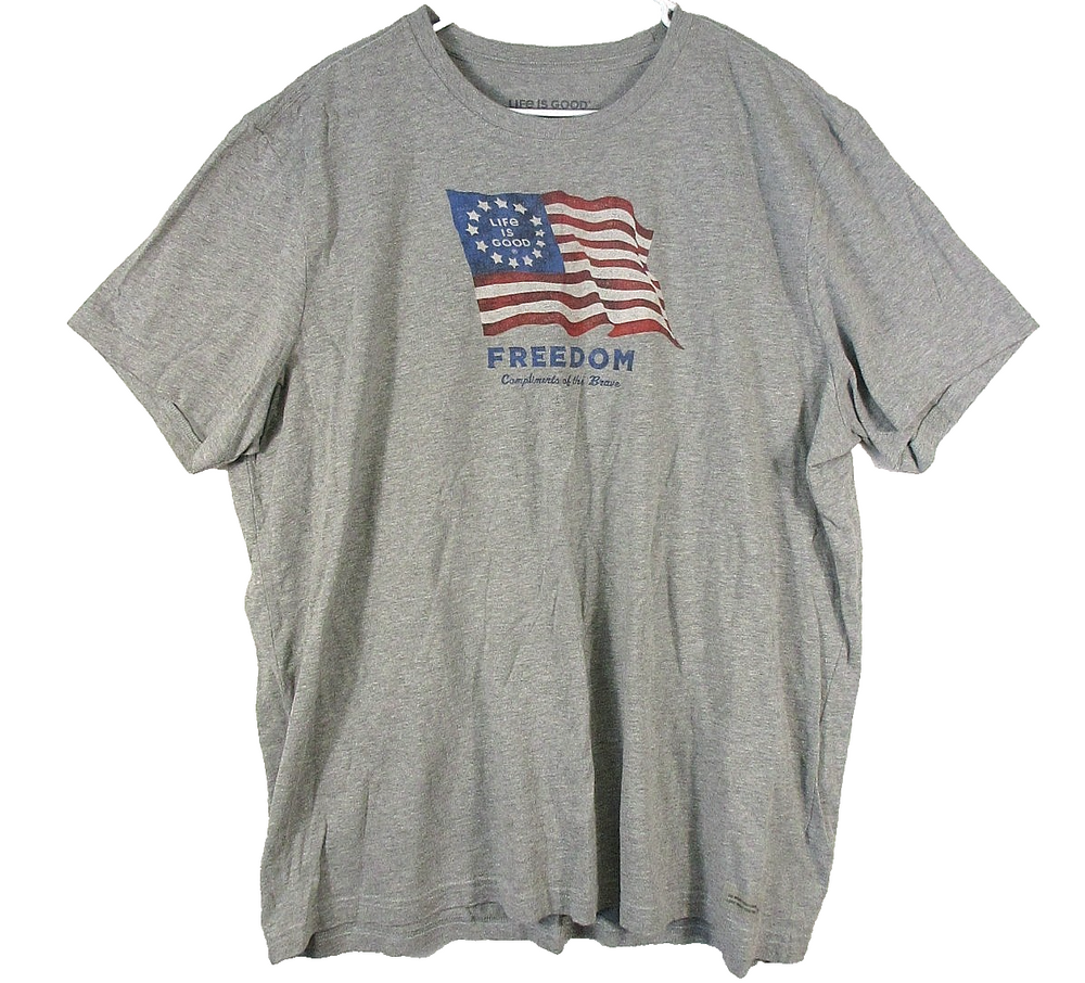 Life is Good Mens Crew Neck Freedom Graphic T-Shirt Short Sleeve Size 2XL Gray