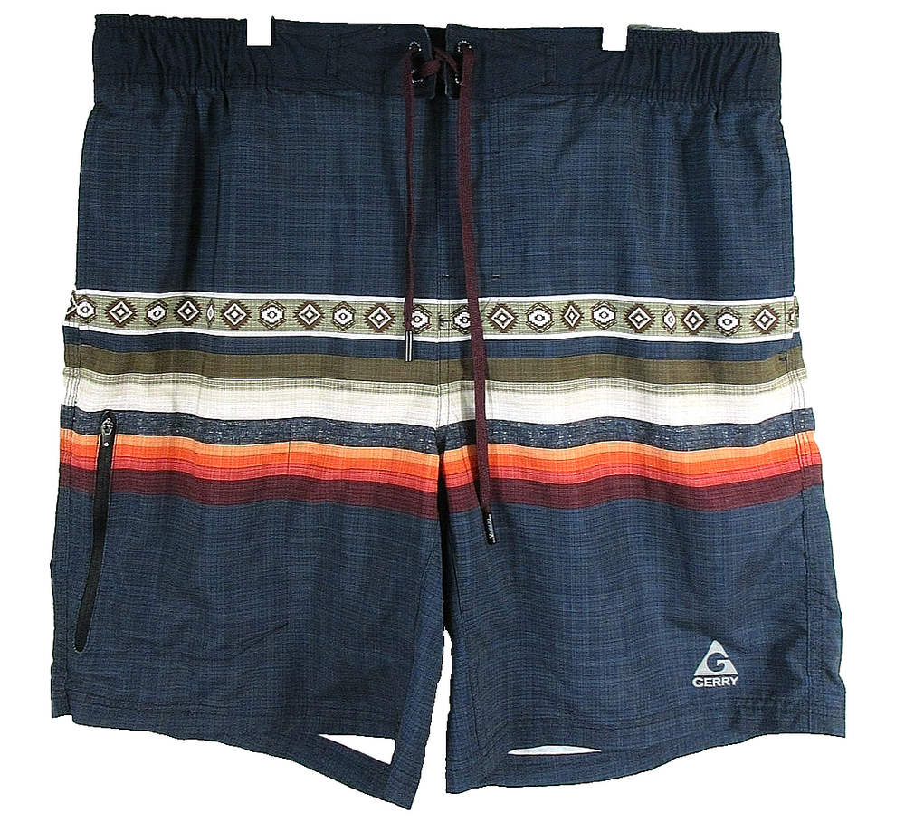 Gerry Mens High Waist Striped Shorts Drawstring Waist Side Zip Size XL Blue