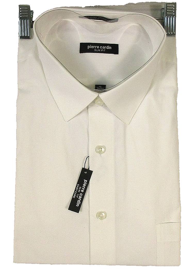 Pierre Cardin Mens Button-Up Dress Shirt Long Sleeve Collared Size L White