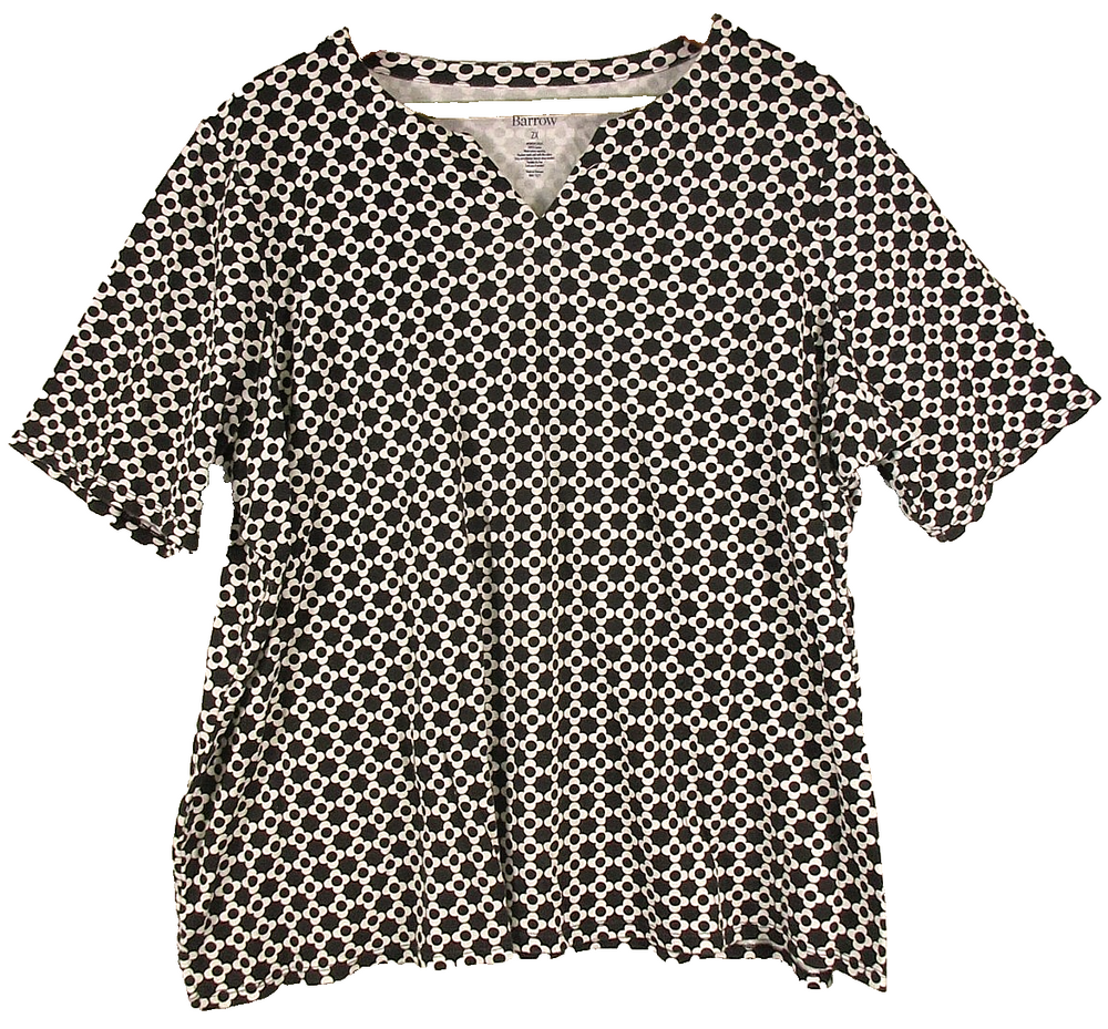 Croft & Barrow Womens Pullover V-Neck Blouse Polka Dot Short Sleeve Size 2X Blac