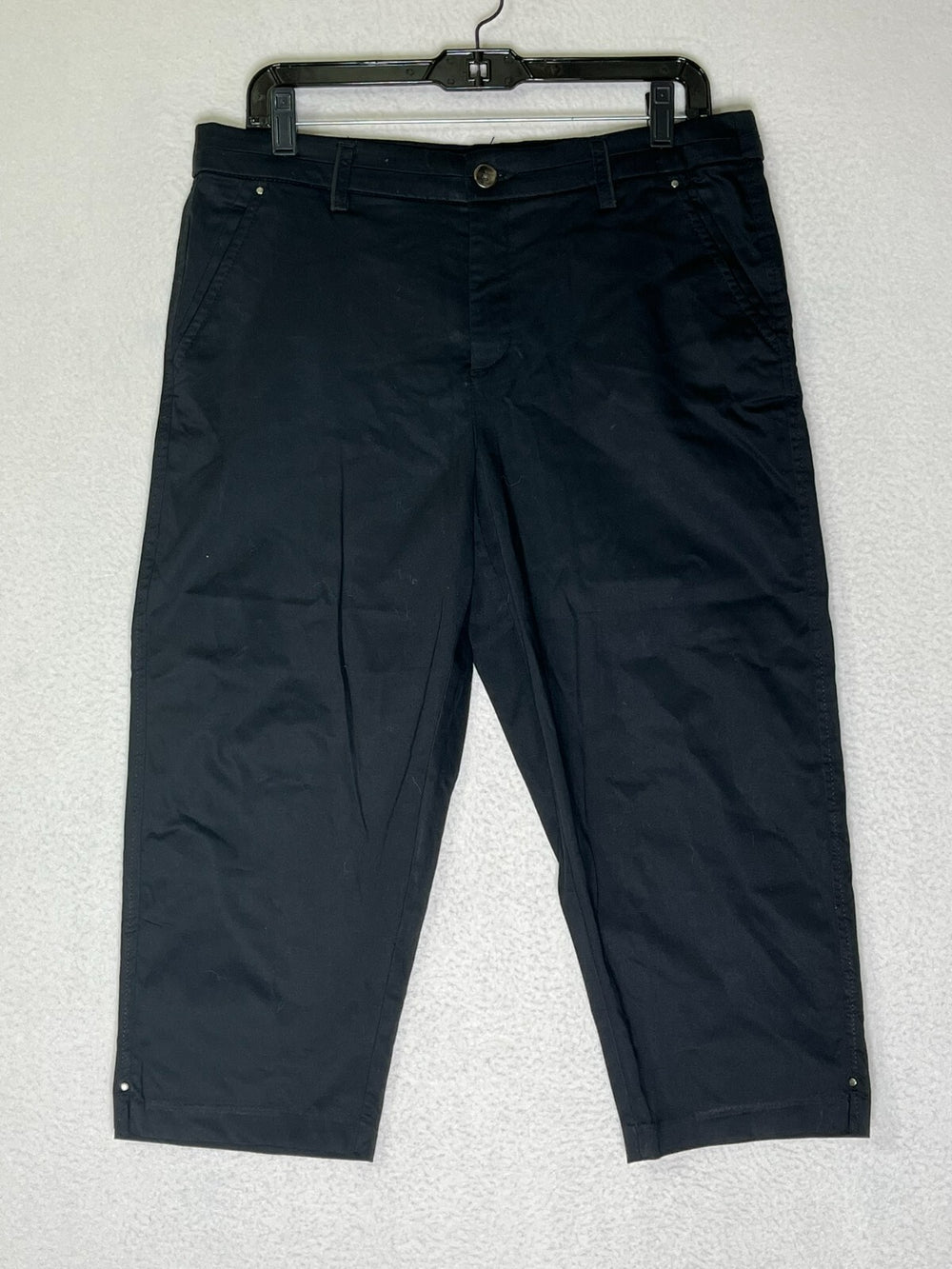 Khakis & Co. Black Sateen Capri Pants Comfort Waist Cotton Women's Size 10