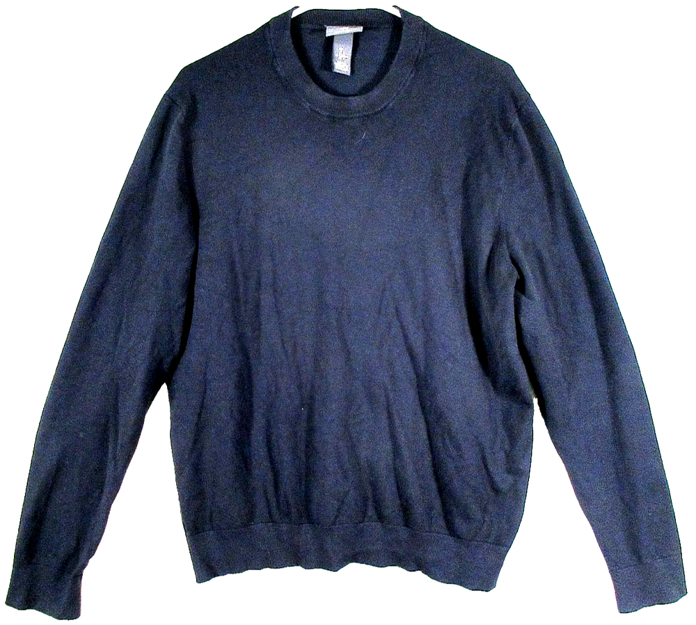 H&M Mens Pullover Crew Neck Knit Sweater Slim Fit Long Sleeve Size L Navy Blue