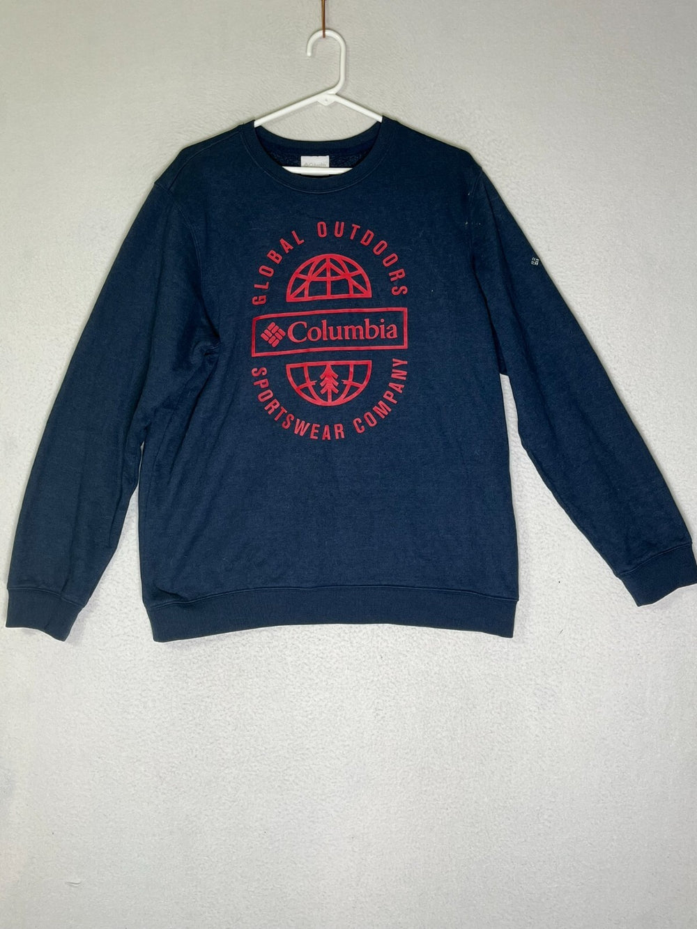 Columbia Sportswear Navy Blue Pullover Sweatshirt Graphic Ribbed Cuff Mens SZ M