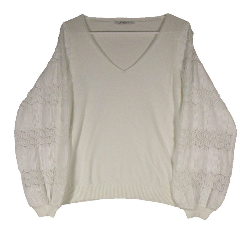 Siani Milano Womens Pullover V-Neck Lace Balloon Long Sleeve Size L White