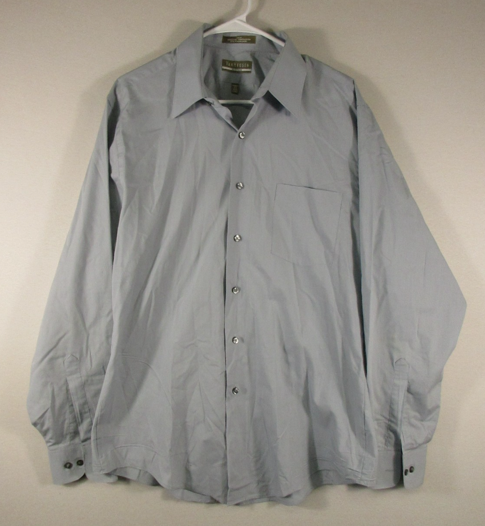 Van Heusen Mens Stretch Button-Up Shirt Long Sleeve Chest Pockets Size L Gray