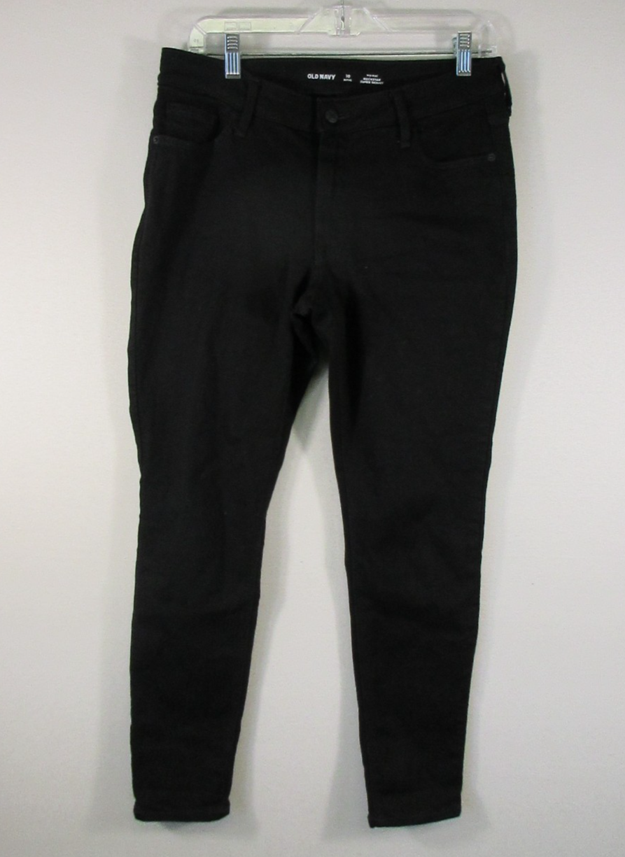 Old Navy Womens Mid Rise Rockstar Super Skinny Jeans Pockets Size 10 Black
