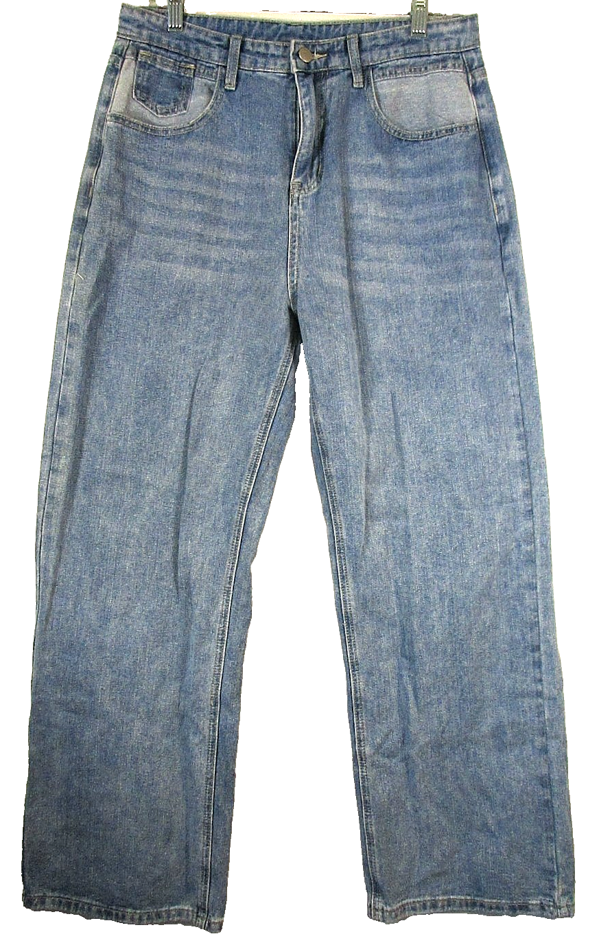 HDLTE Womens High Rise Stretch Denim Jeans Wide Leg Pockets Size L Blue