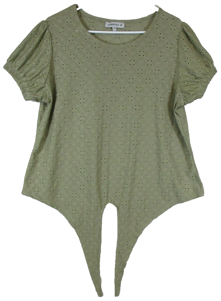 Chances Womens Casual Crew Neck Top Floral Print Short Sleeve Size XL Green