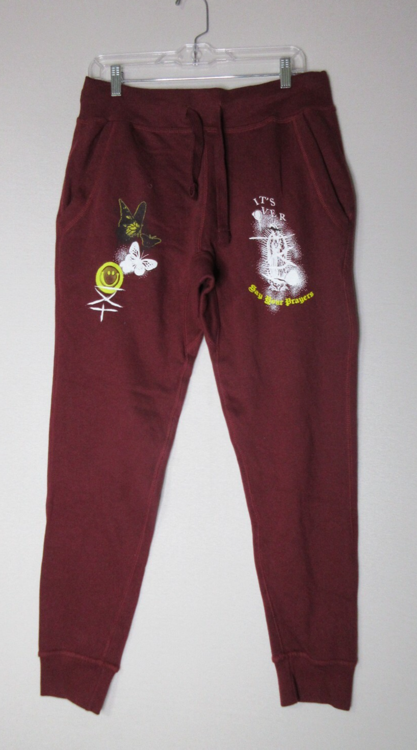 Fashion Nova Mens Butterfly High Rise Slash Pockets Jogger Pants Size M Red