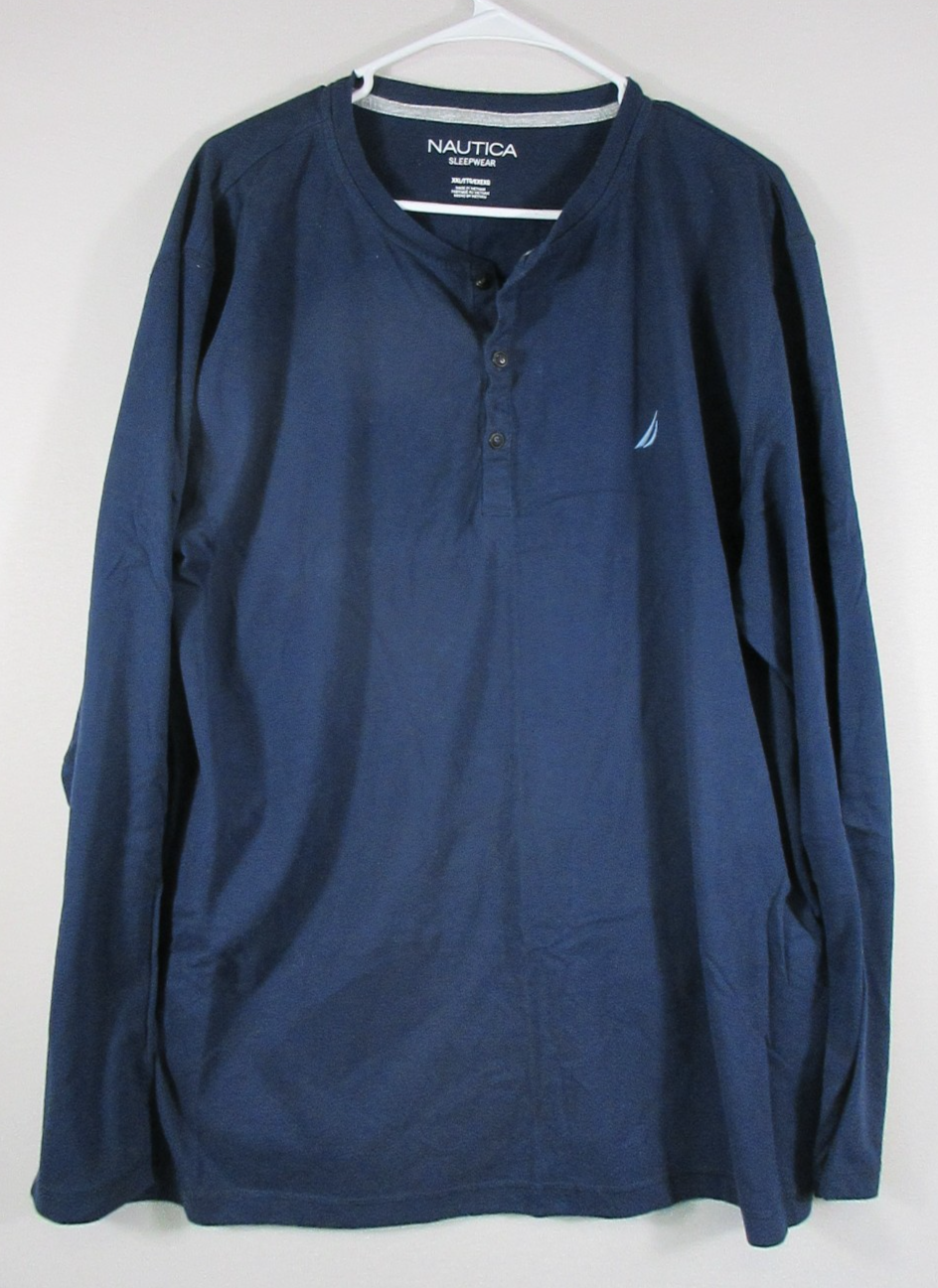 Nautica Mens Casual Button-Up Henley Shirt Lightweight Long Sleeve Size 2XL Blue