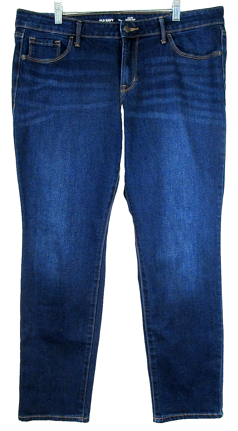 Old Navy Womens Mid Rise Power Slim Straight Jeans Pockets Size 14 Blue