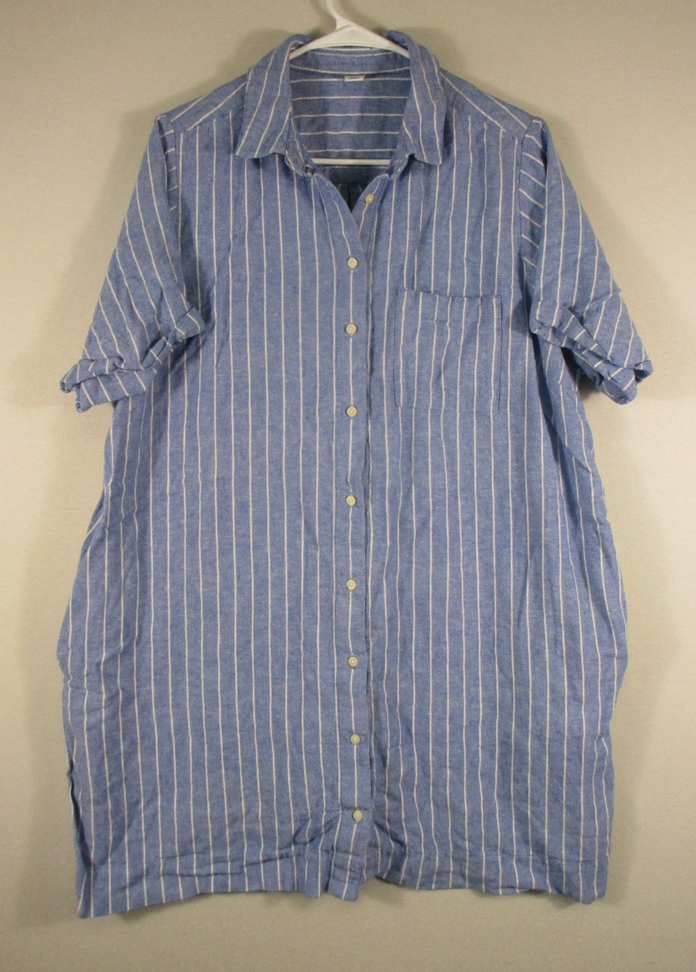 Old Navy Womens Button-Up Striped Shirt Dress Short Sleeve Pockets Size XL Blue